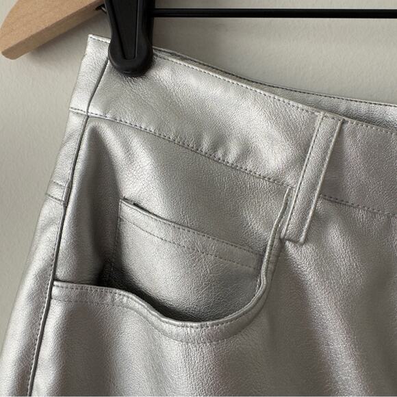 Wayf Silver Metallic Pants straight leg futuristic zip button pockets belt loops - Picture 7 of 12